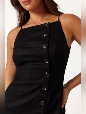 SNDYS. Allegra Linen blend button Mini Dress size xl black